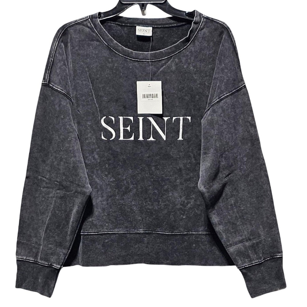 Seint Beauty Official Distressed Acid Wash Cropped Crewneck Sweatshirt Size XL